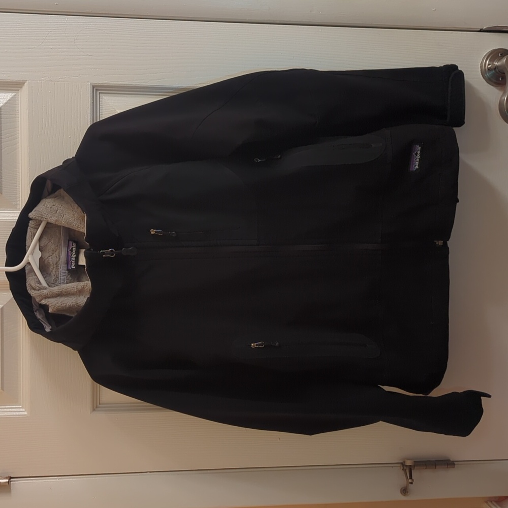 Patagonia Winter Guide Jacket Soft Shell Fleece Lined Hooded Black Women's Small